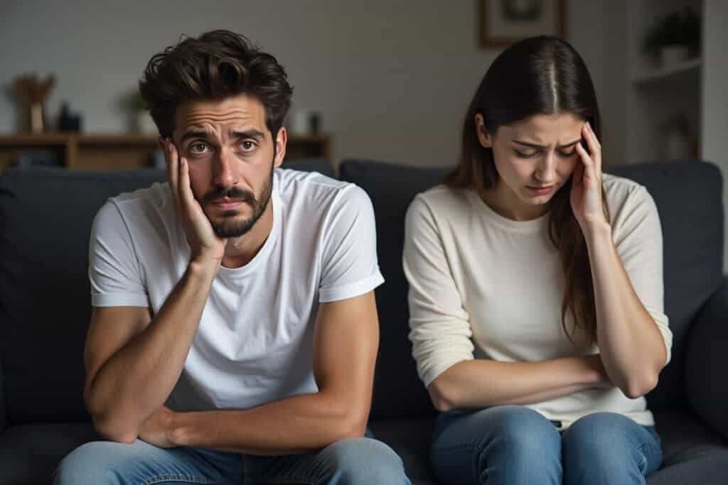 Insecurity in Relationships man and woman sitting on a couch at home