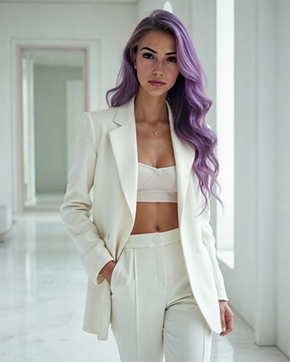 a woman with purple hair